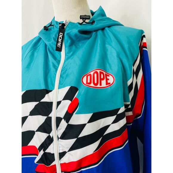 Dope Racing Jacket Men's Blue Circuit Windbreaker Full Zip Hooded Size Small - Picture 3 of 8